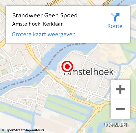 Locatie op kaart van de 112 melding: Brandweer Geen Spoed Naar Amstelhoek, Kerklaan op 12 augustus 2016 17:59