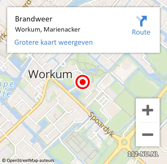 Locatie op kaart van de 112 melding: Brandweer Workum, Marienacker op 12 augustus 2016 18:02