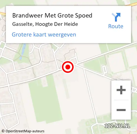 Locatie op kaart van de 112 melding: Brandweer Met Grote Spoed Naar Gasselte, Hoogte Der Heide op 12 augustus 2016 18:04