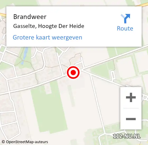 Locatie op kaart van de 112 melding: Brandweer Gasselte, Hoogte Der Heide op 12 augustus 2016 18:07