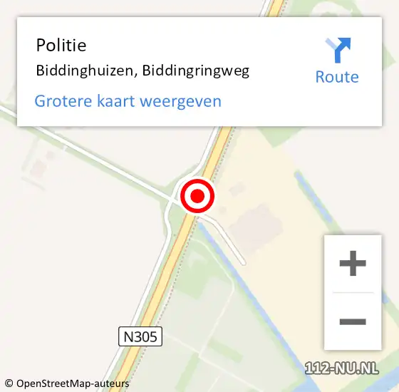 Locatie op kaart van de 112 melding: Politie Biddinghuizen, Biddingringweg op 12 augustus 2016 18:54