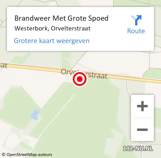 Locatie op kaart van de 112 melding: Brandweer Met Grote Spoed Naar Westerbork, Orvelterstraat op 12 augustus 2016 19:56