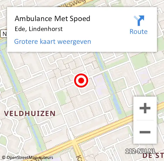 Locatie op kaart van de 112 melding: Ambulance Met Spoed Naar Ede, Lindenhorst op 12 augustus 2016 19:59