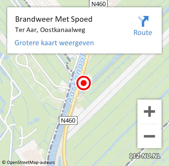 Locatie op kaart van de 112 melding: Brandweer Met Spoed Naar Ter Aar, Oostkanaalweg op 12 augustus 2016 21:02