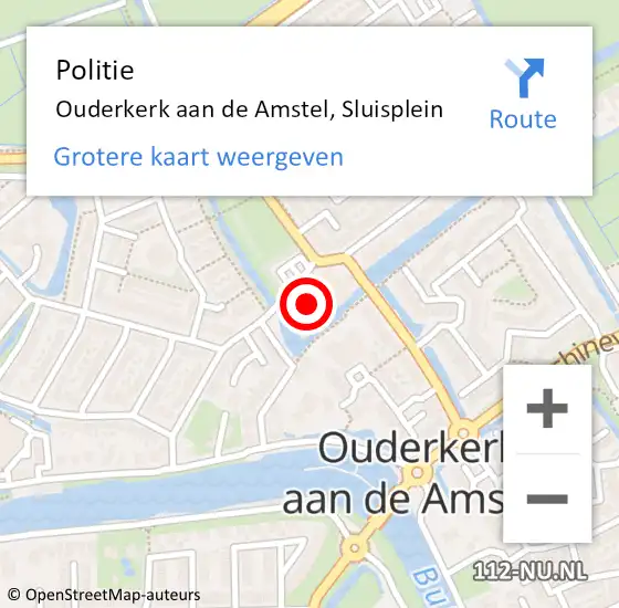 Locatie op kaart van de 112 melding: Politie Ouderkerk aan de Amstel, Sluisplein op 12 augustus 2016 21:03