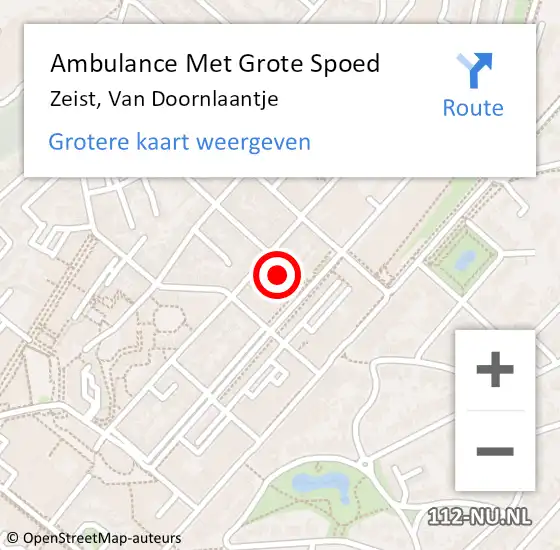 Locatie op kaart van de 112 melding: Ambulance Met Grote Spoed Naar Zeist, Van Doornlaantje op 12 augustus 2016 21:55