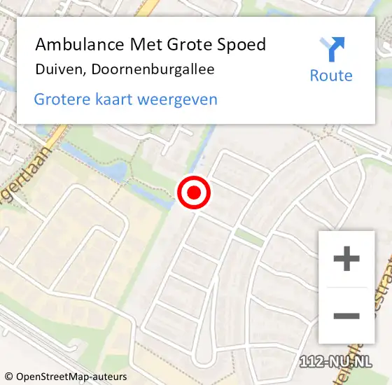 Locatie op kaart van de 112 melding: Ambulance Met Grote Spoed Naar Duiven, Doornenburgallee op 13 augustus 2016 00:24