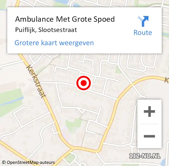 Locatie op kaart van de 112 melding: Ambulance Met Grote Spoed Naar Puiflijk, Slootsestraat op 13 augustus 2016 02:18