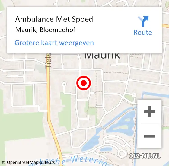 Locatie op kaart van de 112 melding: Ambulance Met Spoed Naar Maurik, Bloemeehof op 13 augustus 2016 02:59