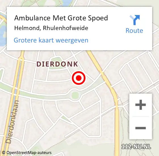 Locatie op kaart van de 112 melding: Ambulance Met Grote Spoed Naar Helmond, Rhulenhofweide op 13 augustus 2016 04:22