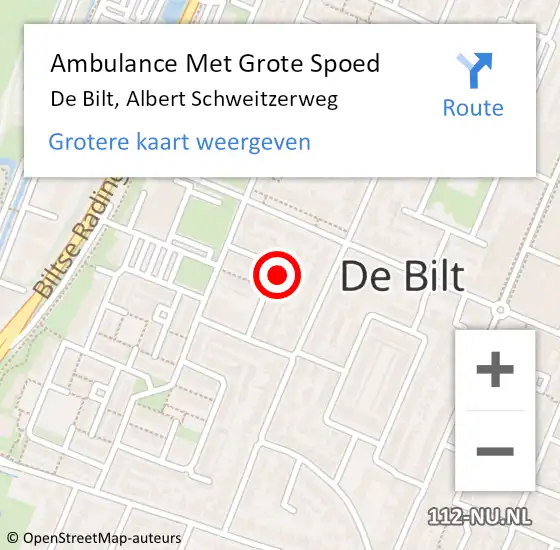 Locatie op kaart van de 112 melding: Ambulance Met Grote Spoed Naar De Bilt, Albert Schweitzerweg op 13 augustus 2016 04:53