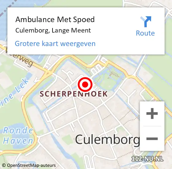 Locatie op kaart van de 112 melding: Ambulance Met Spoed Naar Culemborg, Lange Meent op 13 augustus 2016 05:10