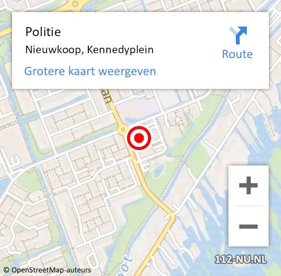 Locatie op kaart van de 112 melding: Politie Nieuwkoop, Kennedyplein op 13 augustus 2016 06:17