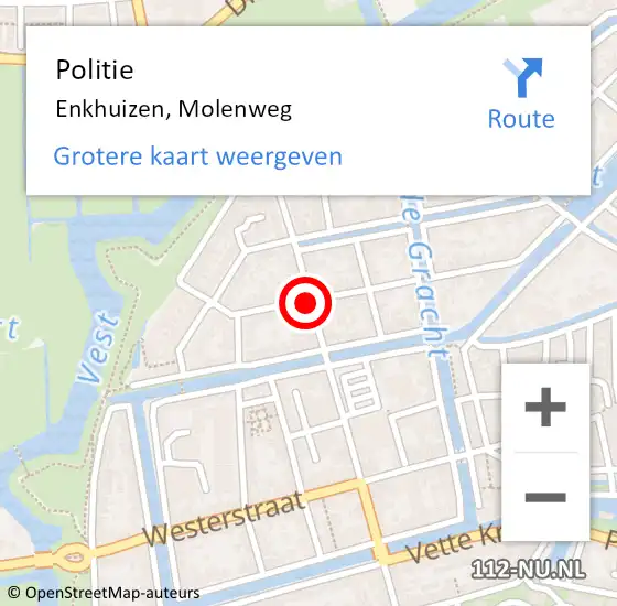 Locatie op kaart van de 112 melding: Politie Enkhuizen, Molenweg op 13 augustus 2016 10:51