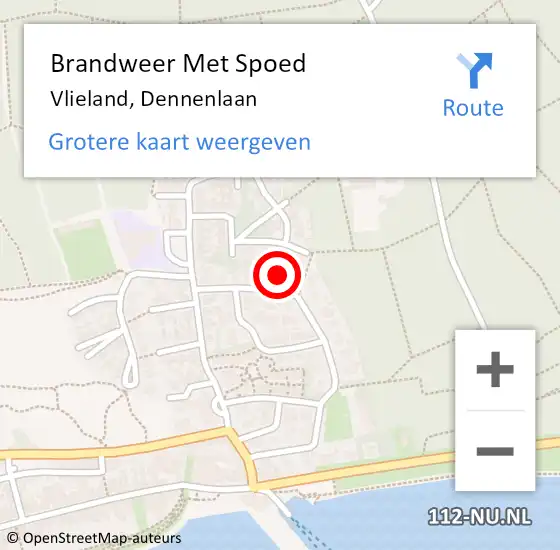 Locatie op kaart van de 112 melding: Brandweer Met Spoed Naar Vlieland, Dennenlaan op 13 augustus 2016 11:08