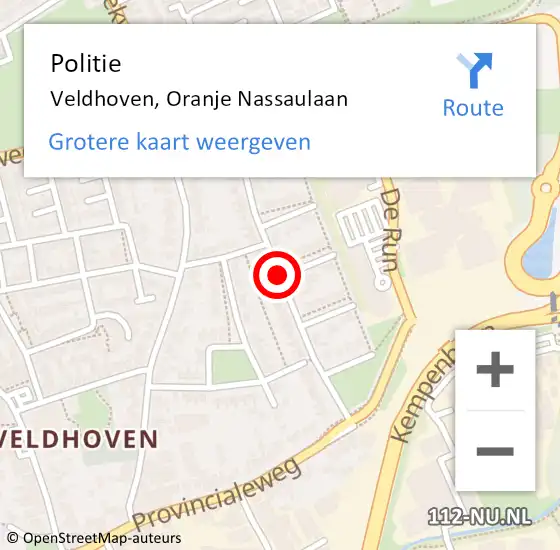 Locatie op kaart van de 112 melding: Politie Veldhoven, Oranje Nassaulaan op 13 augustus 2016 11:50