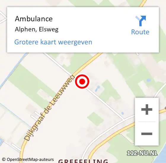 Locatie op kaart van de 112 melding: Ambulance Alphen, Elsweg op 13 augustus 2016 12:09