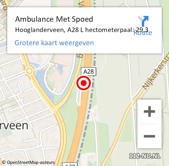 Locatie op kaart van de 112 melding: Ambulance Met Spoed Naar Hooglanderveen, A28 L hectometerpaal: 29,3 op 13 augustus 2016 13:09