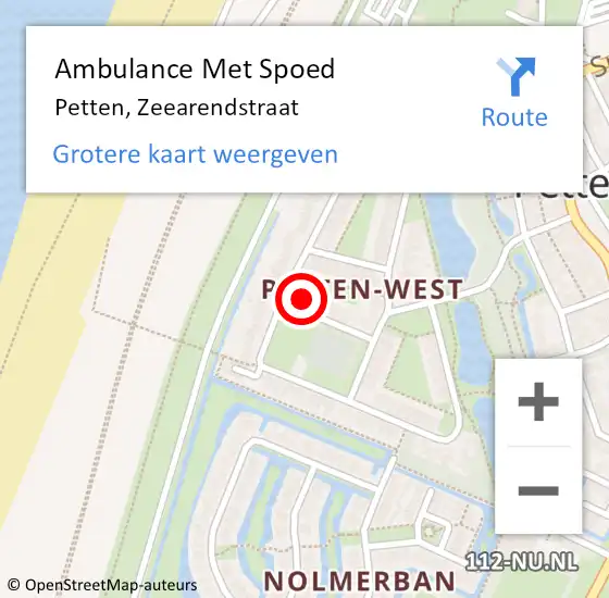 Locatie op kaart van de 112 melding: Ambulance Met Spoed Naar Petten, Zeearendstraat op 13 augustus 2016 13:13