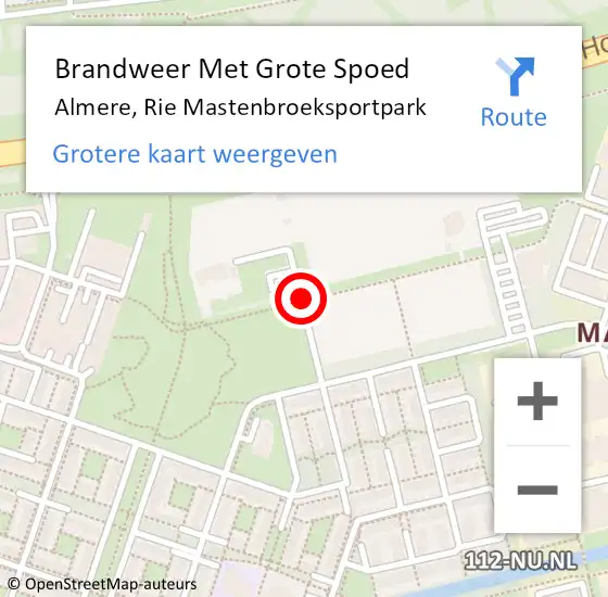 Locatie op kaart van de 112 melding: Brandweer Met Grote Spoed Naar Almere, Rie Mastenbroeksportpark op 13 augustus 2016 13:24
