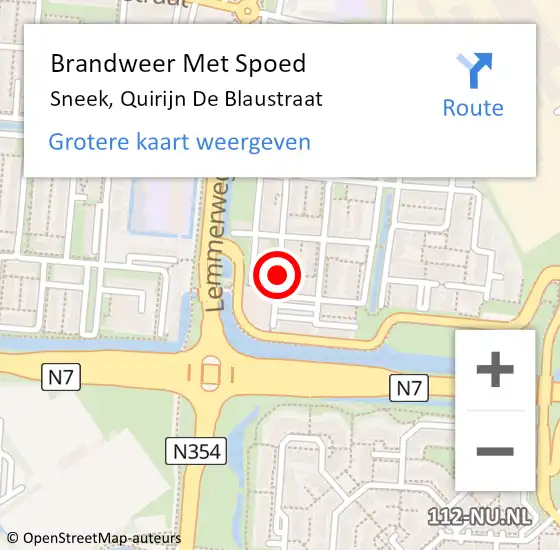 Locatie op kaart van de 112 melding: Brandweer Met Spoed Naar Sneek, Quirijn De Blaustraat op 13 augustus 2016 13:28