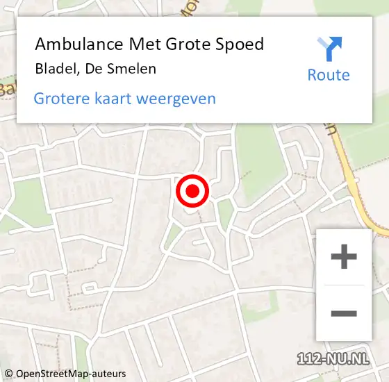 Locatie op kaart van de 112 melding: Ambulance Met Grote Spoed Naar Bladel, De Smelen op 13 augustus 2016 14:12