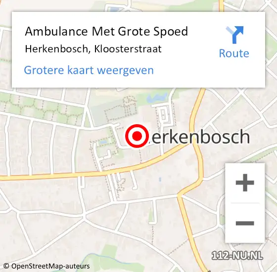 Locatie op kaart van de 112 melding: Ambulance Met Grote Spoed Naar Herkenbosch, Kloosterstraat op 13 augustus 2016 14:28