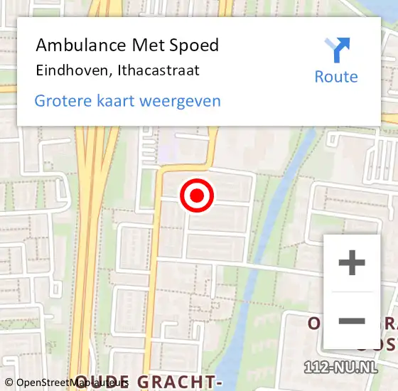 Locatie op kaart van de 112 melding: Ambulance Met Spoed Naar Eindhoven, Ithacastraat op 13 augustus 2016 14:30