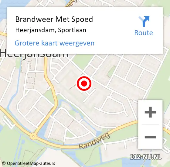 Locatie op kaart van de 112 melding: Brandweer Met Spoed Naar Heerjansdam, Sportlaan op 13 augustus 2016 15:36