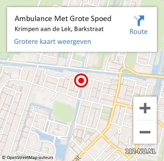 Locatie op kaart van de 112 melding: Ambulance Met Grote Spoed Naar Krimpen aan de Lek, Barkstraat op 13 augustus 2016 18:09