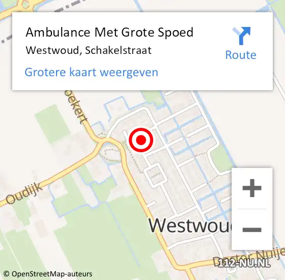 Locatie op kaart van de 112 melding: Ambulance Met Grote Spoed Naar Westwoud, Schakelstraat op 13 augustus 2016 18:44