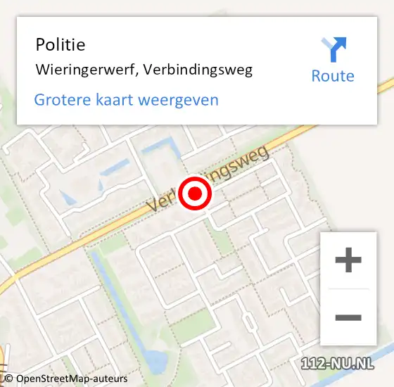 Locatie op kaart van de 112 melding: Politie Wieringerwerf, Verbindingsweg op 13 augustus 2016 19:22