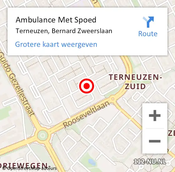 Locatie op kaart van de 112 melding: Ambulance Met Spoed Naar Terneuzen, Bernard Zweerslaan op 13 augustus 2016 20:35