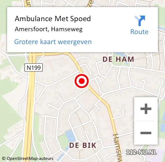 Locatie op kaart van de 112 melding: Ambulance Met Spoed Naar Amersfoort, Hamseweg op 13 augustus 2016 21:05