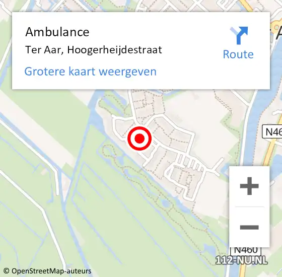 Locatie op kaart van de 112 melding: Ambulance Ter Aar, Hoogerheijdestraat op 13 augustus 2016 21:24