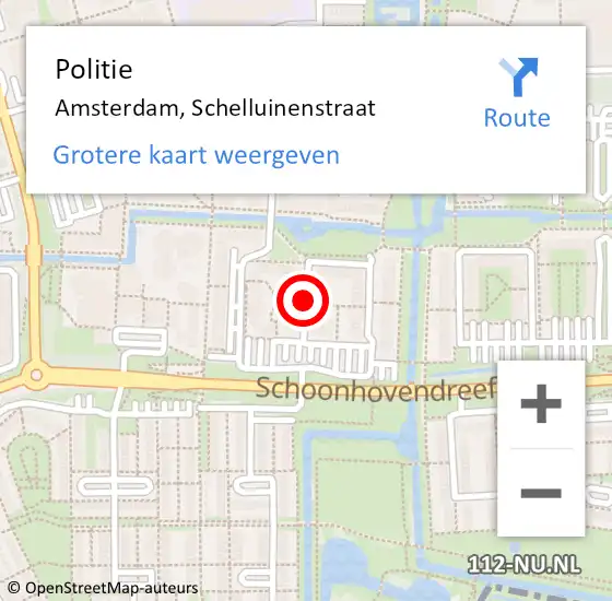 Locatie op kaart van de 112 melding: Politie Amsterdam, Schelluinenstraat op 13 augustus 2016 22:09
