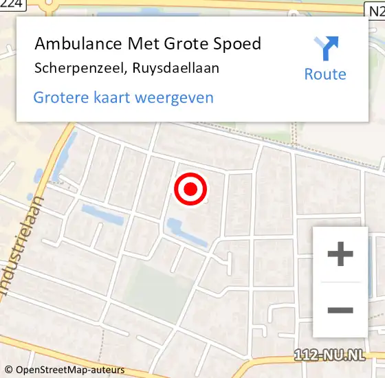 Locatie op kaart van de 112 melding: Ambulance Met Grote Spoed Naar Scherpenzeel, Ruysdaellaan op 13 augustus 2016 22:46