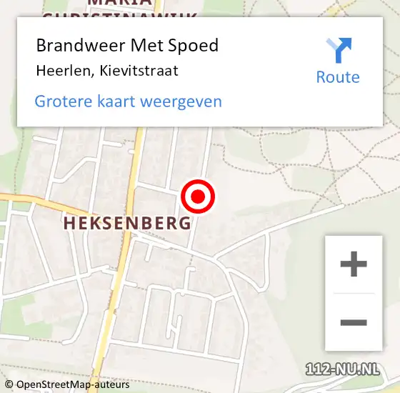 Locatie op kaart van de 112 melding: Brandweer Met Spoed Naar Heerlen, Kievitstraat op 14 augustus 2016 00:11