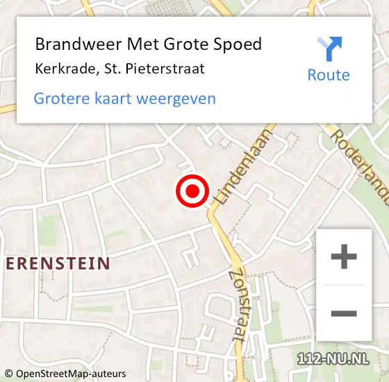 Locatie op kaart van de 112 melding: Brandweer Met Grote Spoed Naar Kerkrade, St. Pieterstraat op 14 augustus 2016 00:44