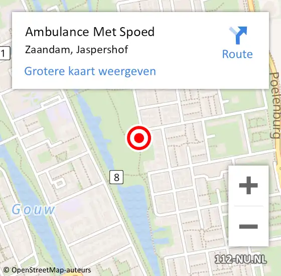 Locatie op kaart van de 112 melding: Ambulance Met Spoed Naar Zaandam, Jaspershof op 14 augustus 2016 01:39