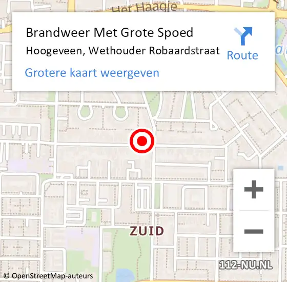 Locatie op kaart van de 112 melding: Brandweer Met Grote Spoed Naar Hoogeveen, Wethouder Robaardstraat op 14 augustus 2016 01:44