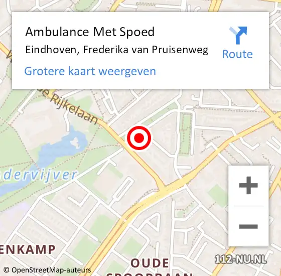 Locatie op kaart van de 112 melding: Ambulance Met Spoed Naar Eindhoven, Frederika van Pruisenweg op 14 augustus 2016 01:55