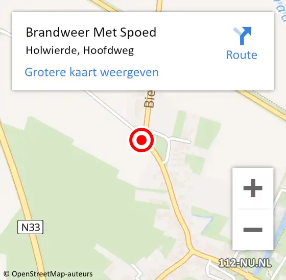 Locatie op kaart van de 112 melding: Brandweer Met Spoed Naar Holwierde, Hoofdweg op 14 augustus 2016 02:07