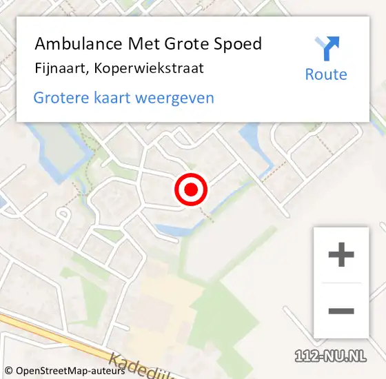 Locatie op kaart van de 112 melding: Ambulance Met Grote Spoed Naar Fijnaart, Koperwiekstraat op 14 augustus 2016 08:49