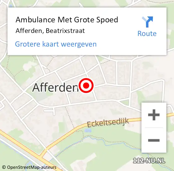 Locatie op kaart van de 112 melding: Ambulance Met Grote Spoed Naar Afferden, Beatrixstraat op 14 augustus 2016 11:11