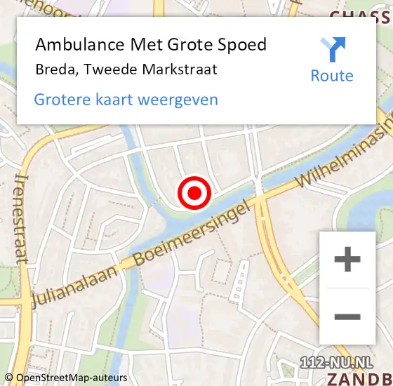 Locatie op kaart van de 112 melding: Ambulance Met Grote Spoed Naar Breda, Tweede Markstraat op 14 augustus 2016 11:38