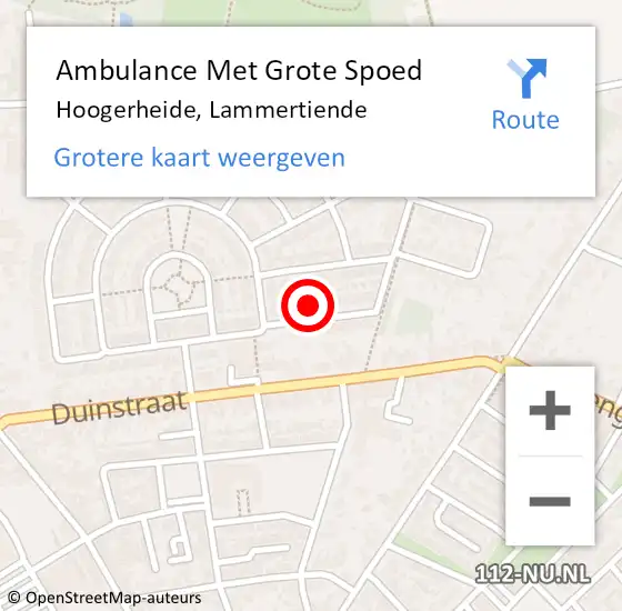 Locatie op kaart van de 112 melding: Ambulance Met Grote Spoed Naar Hoogerheide, Lammertiende op 14 augustus 2016 11:45