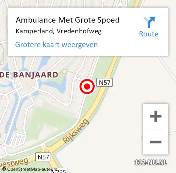 Locatie op kaart van de 112 melding: Ambulance Met Grote Spoed Naar Kamperland, Vredenhofweg op 14 augustus 2016 11:56