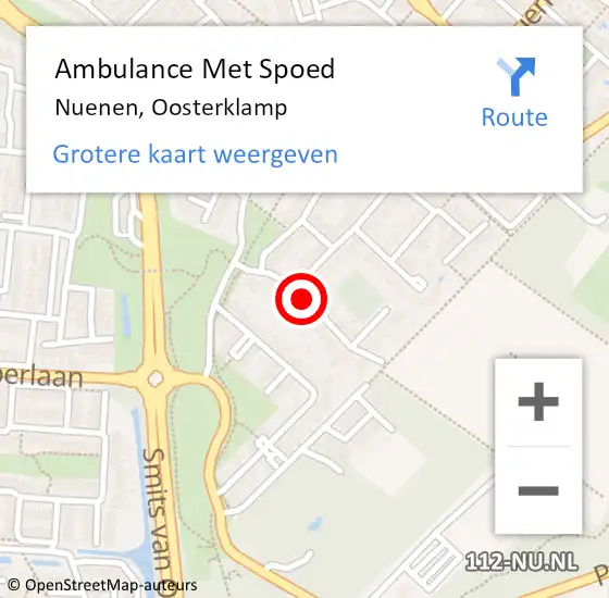 Locatie op kaart van de 112 melding: Ambulance Met Spoed Naar Nuenen, Oosterklamp op 14 augustus 2016 12:44