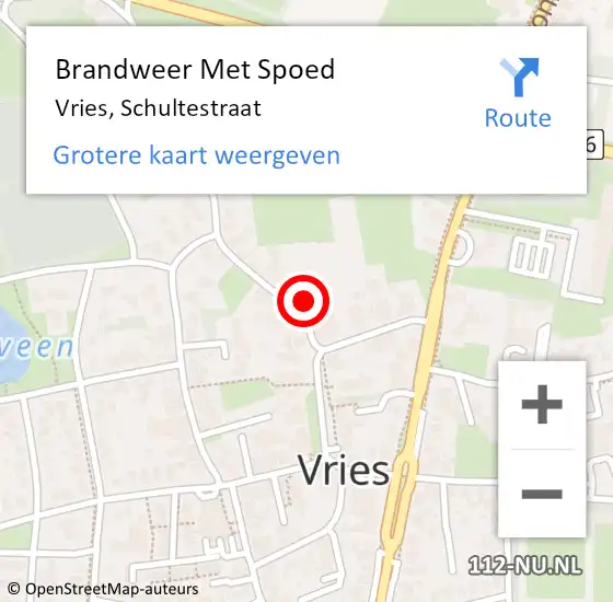 Locatie op kaart van de 112 melding: Brandweer Met Spoed Naar Vries, Schultestraat op 14 augustus 2016 13:27